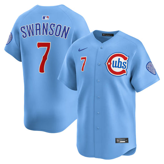 Men's Chicago Cubs Dansby Swanson Baby Blue 2nd Alternate Limited Player Jersey